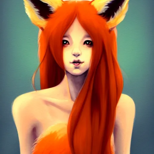 Image similar to character design portrait of a beatiful anthropomorphic furry fox woman with fox ears, long orange hair, wearing a hot dress, looking at the camera, 4 k, concept art, by wlop, wenjun lin, watercolor, ilya kuvshinov, artgerm, krenz cushart, pixiv.