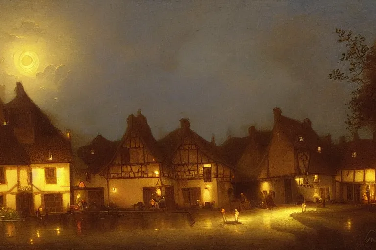 Prompt: goldshire inn at night painting by adriaen van ostade