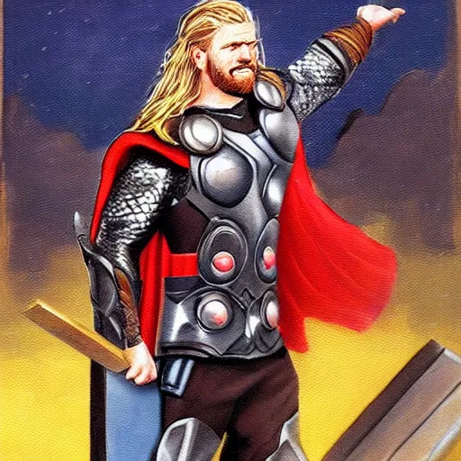 Prompt: old painting of Thor Odinson