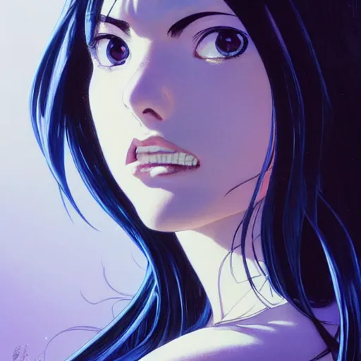 Image similar to highly detailed vfx portrait of nico robin by eiichiro oda!, makoto shinkai, alphonse mucha, sharp focus, art by artgerm and greg rutkowski!, backlit, harsh overhead sunlight, blue eyes!!, large aquiline nose!!, stanley kybric, kaoru mori, shadows, best of behance,