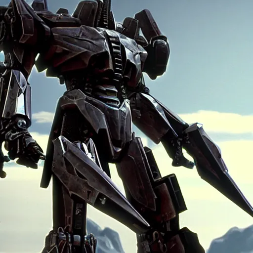 Image similar to cinematic still from westworld and ps 5 armoredcore 6, close shot of slim ornate armored core by fujioka kenki and by mamoru nagano,