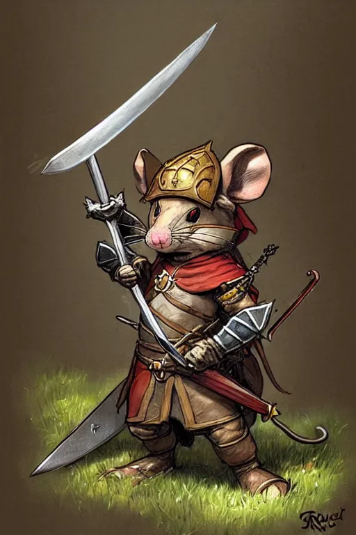 Image similar to a heroic mouse knight with sword and shield, redwall, greg rutowski and jean baptiste monge, detailed, epic fantasy concept art