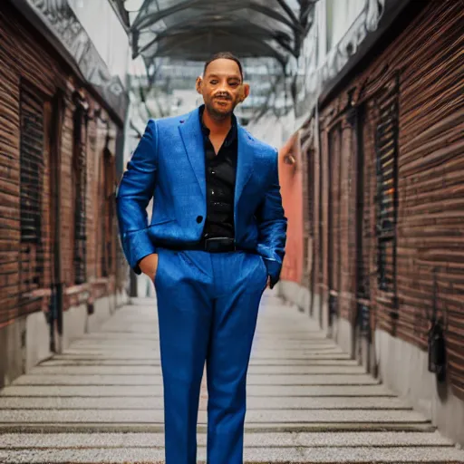 Prompt: will smith with his pants pulled up high, canon eos r 3, f / 1. 4, iso 2 0 0, 1 / 1 6 0 s, 8 k, raw, unedited, symmetrical balance, wide angle