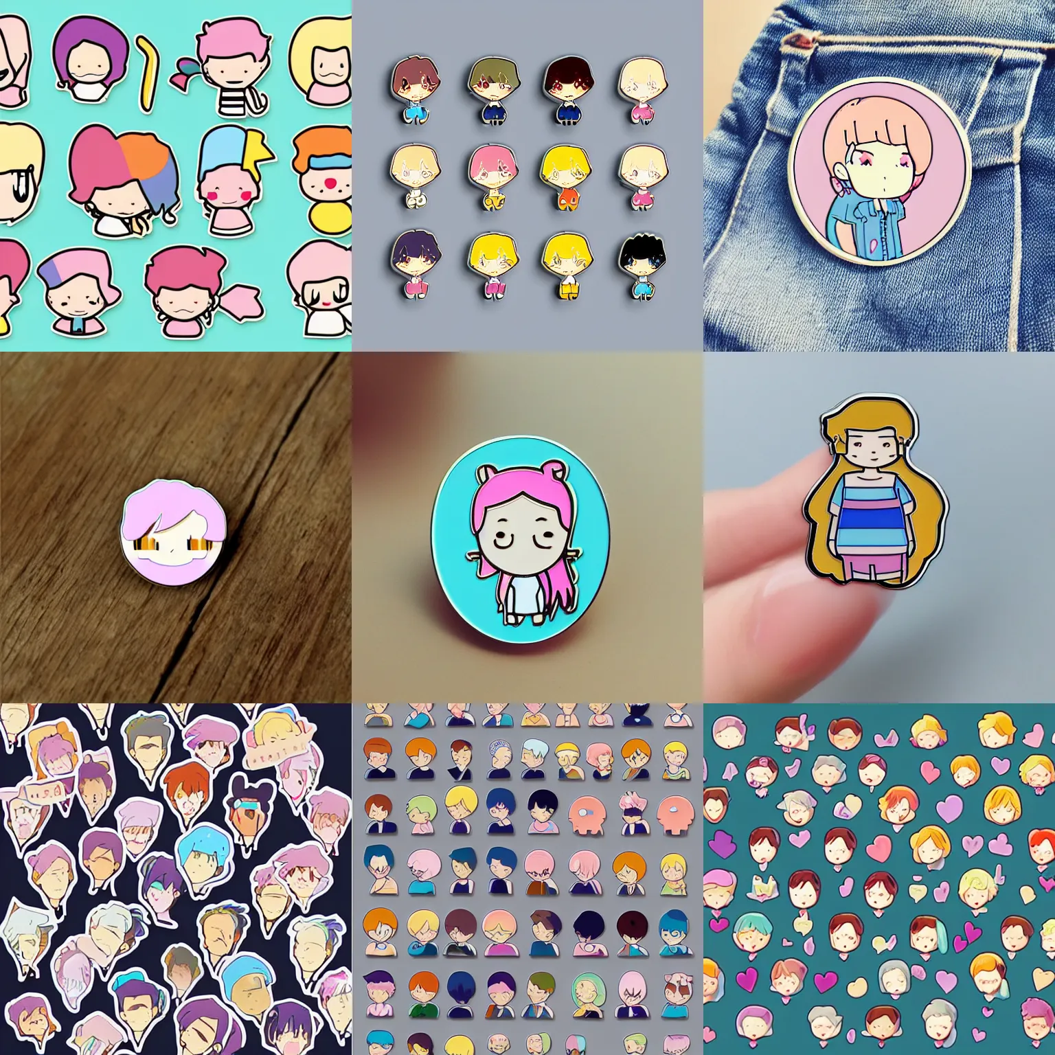 Prompt: artist cute cartoon anime self portrait enamel pin minimalist pastel vector graphic sticker