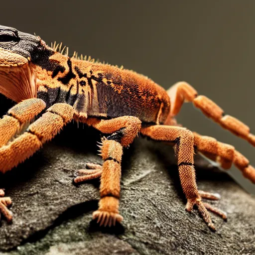 Image similar to the head of a lizard photoshopped onto a tarantula's body, full - body shot