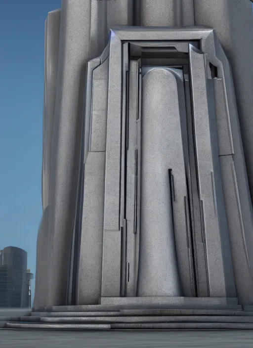 Image similar to highly detailed architecture render of a futuristic metallic monument stele standing in city, archdaily, made in unreal engine 4