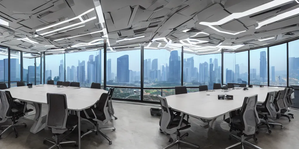 Image similar to shenzhen, cyberpunk, meetingroom