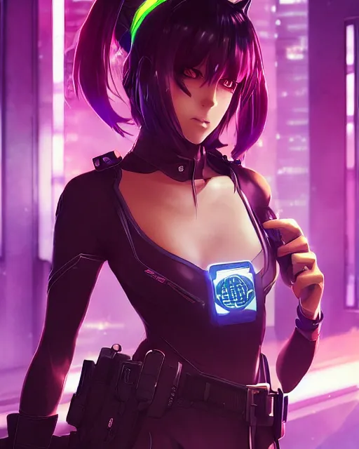 Prompt: anime key visual of a cat girl police officer, neon, cyberpunk, futuristic, stunning, highly detailed, digital painting, artstation, smooth, soft focus, illustration, art by artgerm and greg rutkowski and alphonse mucha