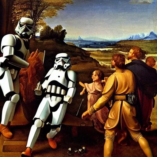 Prompt: Renaissance painting of a Stormtrooper