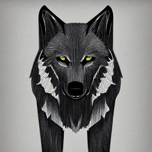 Image similar to digital art of a full-body outline of a wolf, simple, no color, high quality, HD, 8K,