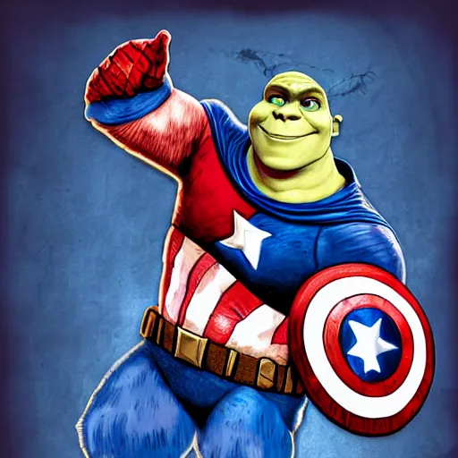 Image similar to digital painting of Shrek as Captain America