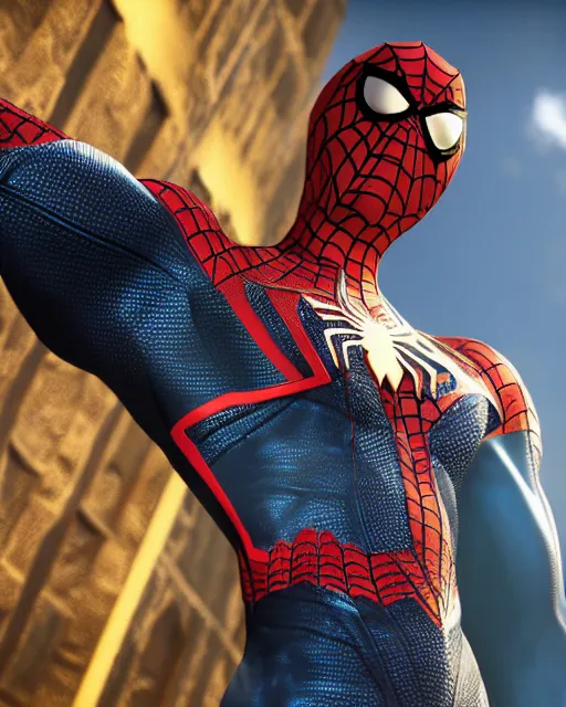 Image similar to photorealistic, hyperdetailed photograph of black spider - man suit with gold webbing by insomniac games