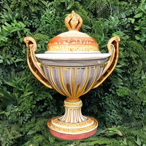 Image similar to an architectural, unique pot made for houseplants, hollywood regency style