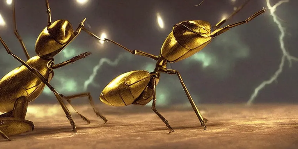 Image similar to lightning bug descendant 1 million in the future is a quadruped with big eyes. the bug wears a spacesuit, and explores the cosmos in a bug - shaped spaceship. science fiction blockbuster movie bugs save the planet or the love bug from saturn, up ( film, 2 0 0 9 )