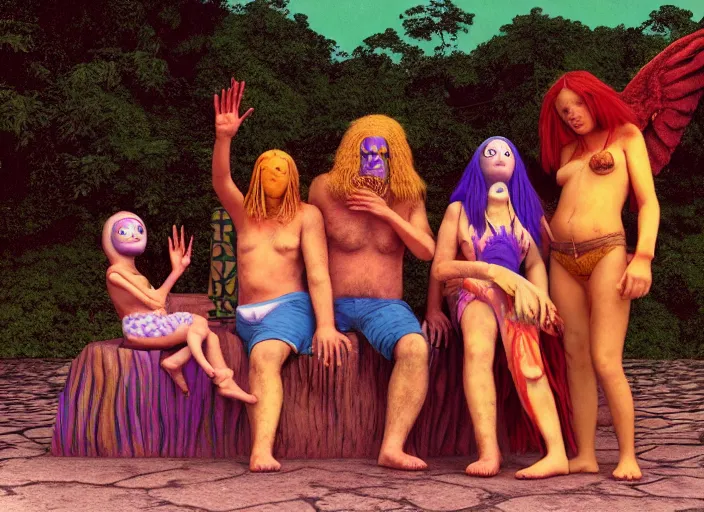 Image similar to photo of dadcore occult wizards and momcore witches on vacation at palenque, by richard corben by william eggleston by annie leibovitz, fujifilm velvia 5 0. masterpiece. intricate, hyper realism, high detail, octane render, unreal engine, 8 k, by katsuhiro otomo