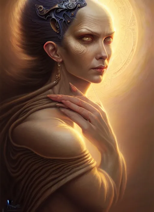 Image similar to portrait shot of a female wizard, intricate, elegant, highly detailed, centered, digital painting, artstation, concept art, smooth, sharp focus, illustration, artgerm, tomasz alen kopera, peter mohrbacher, donato giancola, joseph christian leyendecker, wlop, boris vallejo