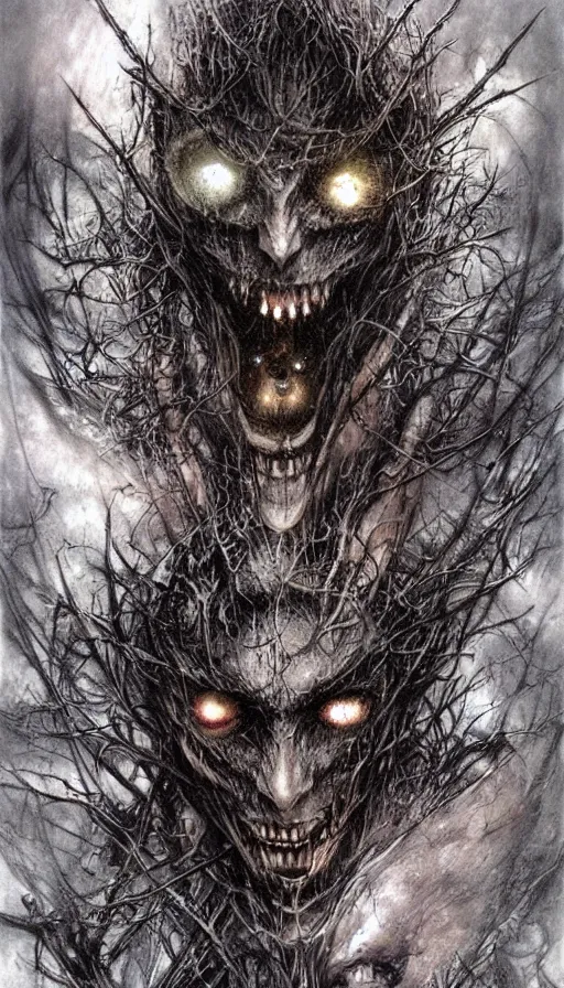 Prompt: a storm vortex made of many demonic eyes and teeth, by luis royo,