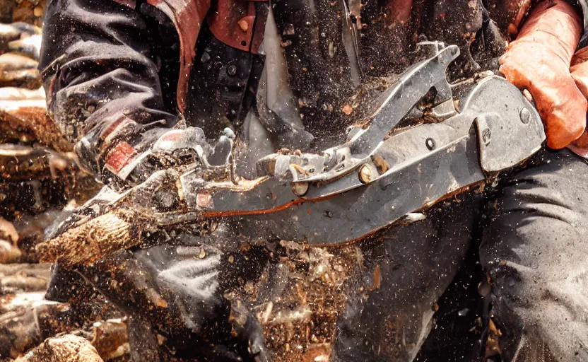 Image similar to walrus holding a chainsaw, extremely detailed, high quality, 8 k, nature photography,