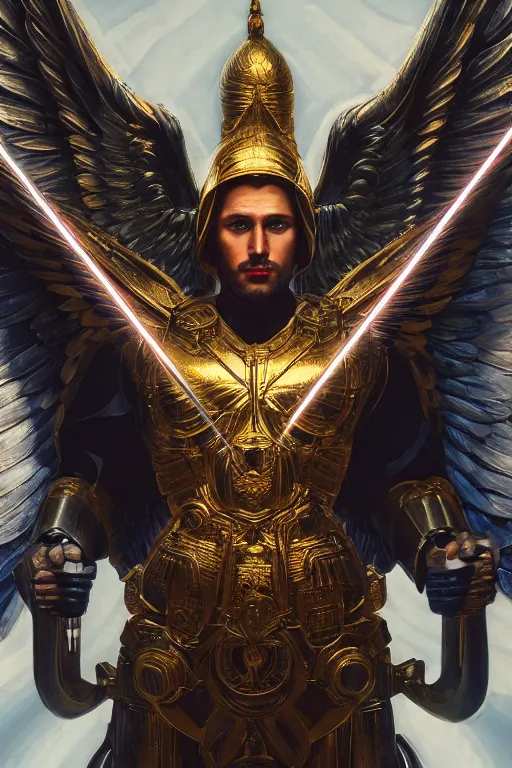 Image similar to archangel micheal by tsuyoshi nagano, illustration, cinematic lighting, hyperdetailed, 8 k, symmetrical, trending on artstation