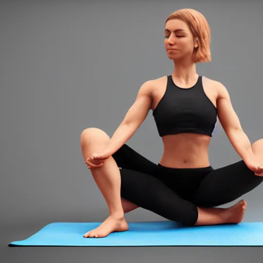 Image similar to A realistic Chik doing yoga, photorealistic, octane render, hyperrealistic,