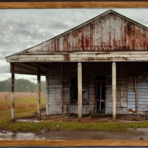 Image similar to an abandoned store's exterior in the middle of nowhere, by william christenberry, ultra detailed, rainy, beautiful