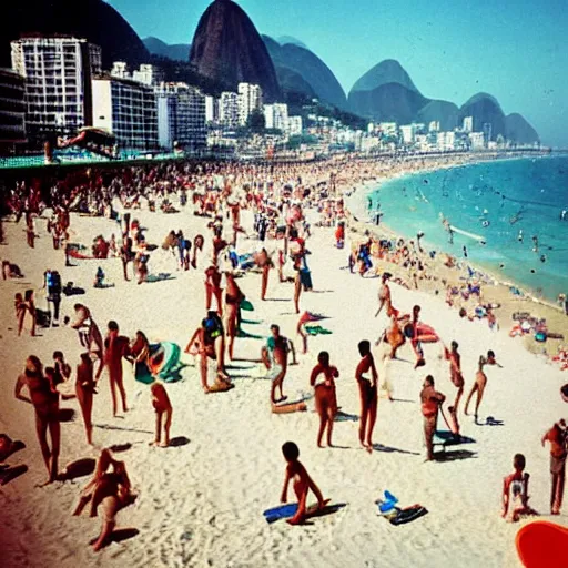 Prompt: Rio de janeiro 1970's beach, color photo by Slim Aarons