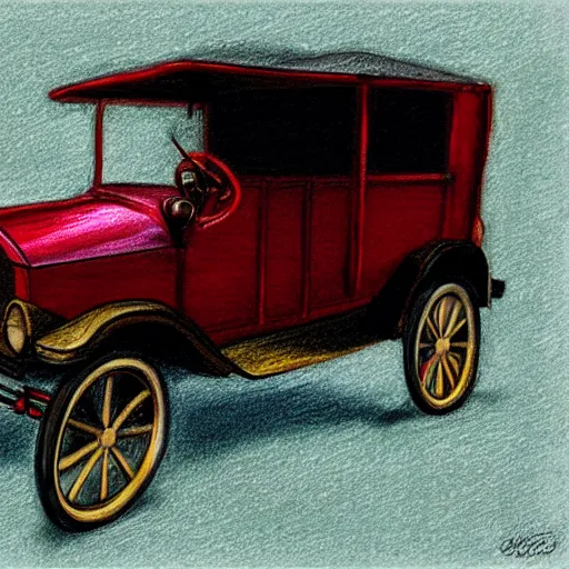 Image similar to a pastel sketch of a ford model t