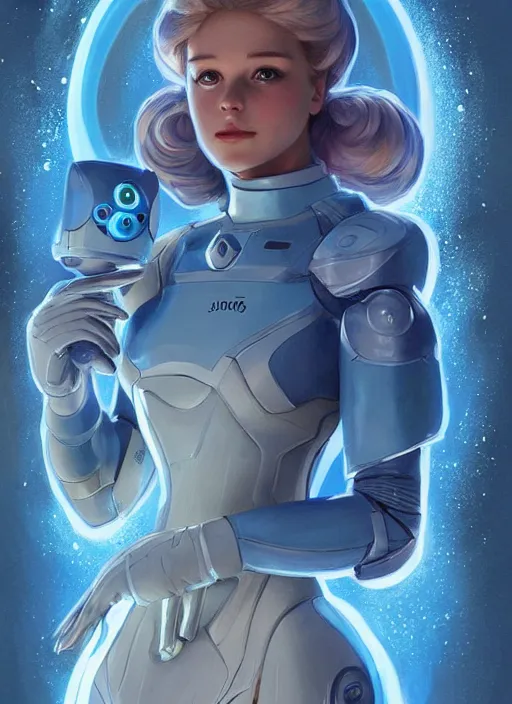 Prompt: beautiful space cottagecore, princess rosalina!!!, holding a small robot wearing a scifi jetsuit, intricate bioluminescent highly detailed, digital painting, artstation, concept art, smooth, sharp, focus, illustration, art by artgerm and ilya kushvikov and alphonse mucha