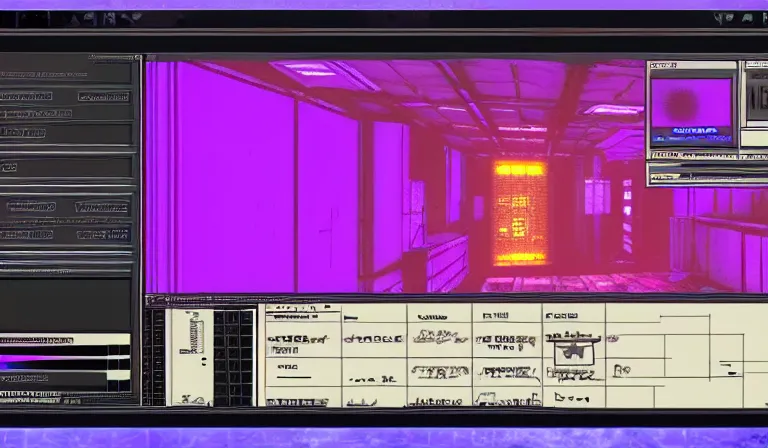 Image similar to GUI for a program that shows you nightmares, cyberpunk, horror, System Shock 2, Shin Megami Tensei, Deus Ex