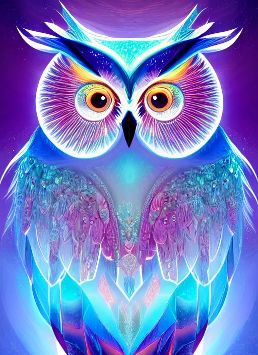 Image similar to symmetry!! product render poster vivid colors divine proportion owl, ice and snow, glowing fog intricate, elegant, highly detailed, digital painting, artstation, concept art, smooth, sharp focus, illustration,