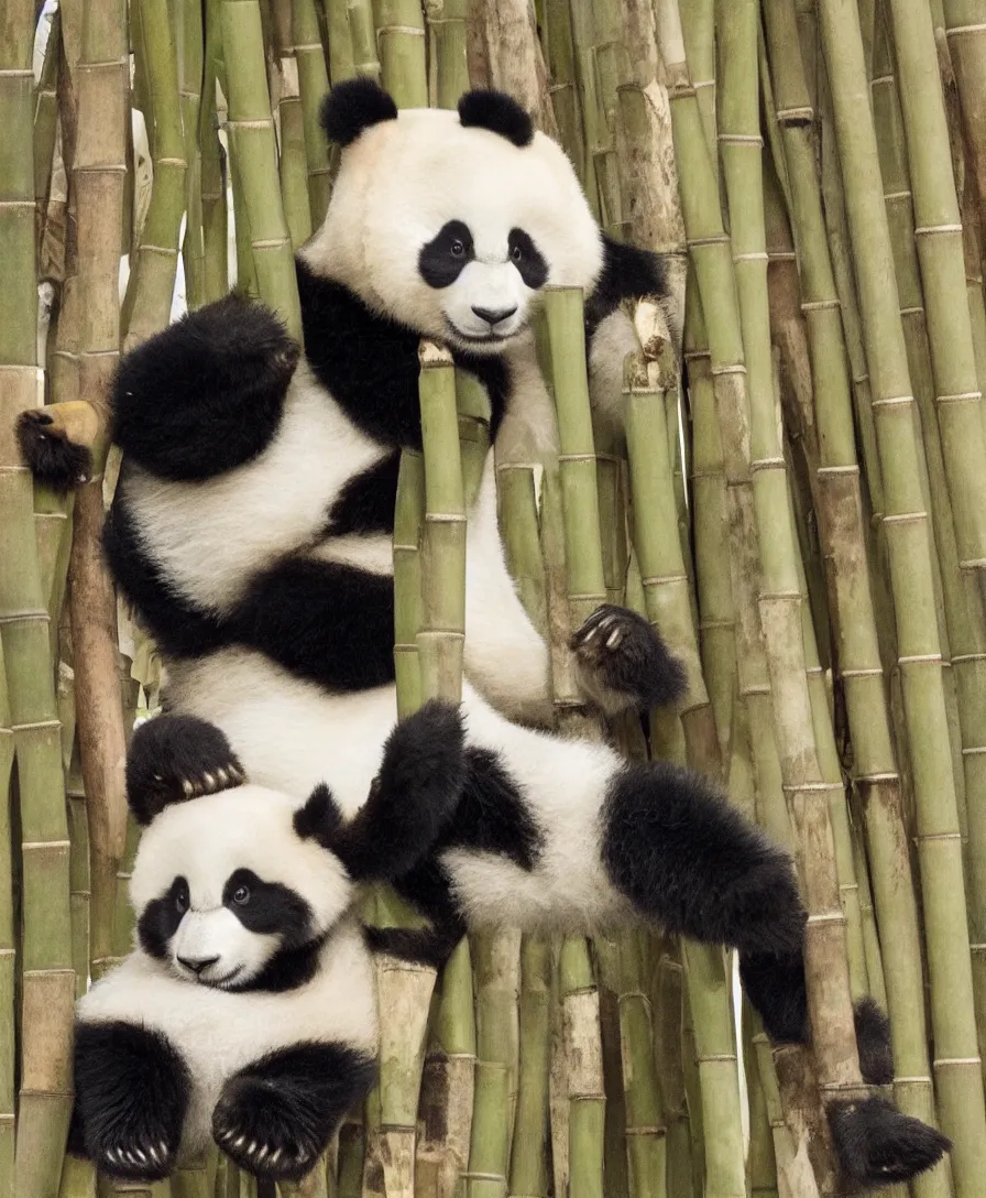 Image similar to an anime panda sitting on a bamboo throne