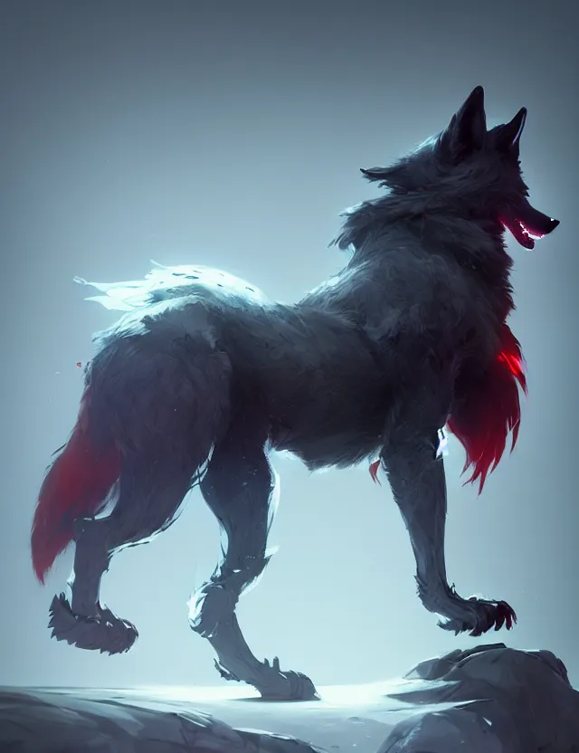 Prompt: handsome dark gray anthropomorphic wolf fursona with long red hair wearing destiny 2 armor. character design by cory loftis, fenghua zhong, ryohei hase, ismail inceoglu and ruan jia. artstation, volumetric light, detailed, photorealistic, fantasy, rendered in octane