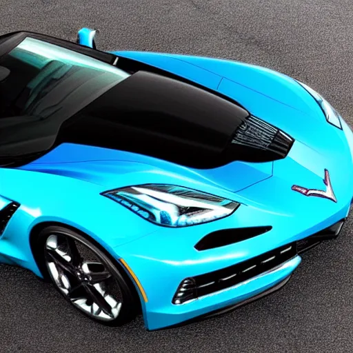 Image similar to a small dark luminous turquoise color liquid water sculpture is a corvette hybrid, corvette convertible, viscous, reflective, monochromatic, digital art