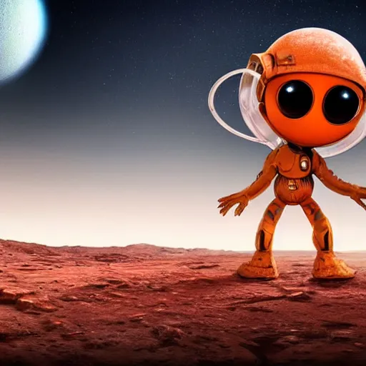 Image similar to realistic photo of a cute alien on mars, high quality, cute alien, very beautiful, hdr, 4 k, hyperrealistic