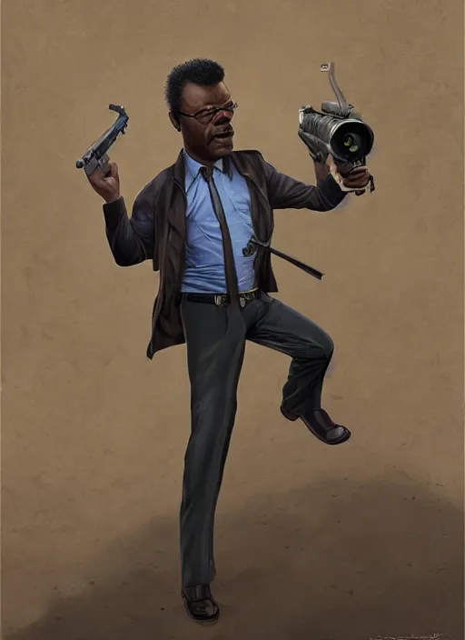 Image similar to hilarious but serious Jules Winnfield played by Samuel L. Jackson from the movie Pulp Fiction, Funny cartoonish by Gediminas Pranckevicius and mort drucker Tomasz Alen Kopera, masterpiece, trending on artstation, 8k,