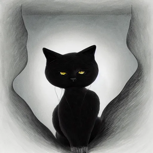 Prompt: black cloudy shadow shaped as a cat in the museum, cuddly fur, highly detailed, sharp focus, digital painting, artwork by Victor Adame Minguez + Yuumei + Tom Lovell + Sandro Botticelli