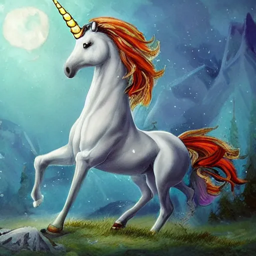 Prompt: a small fierce unicorn, fantasy art