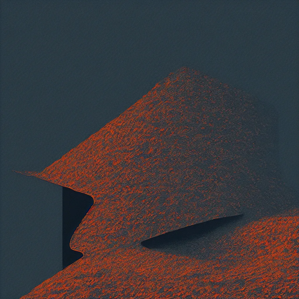 Image similar to perfect wave, mads berg, karolis strautniekas, film noir, stippled light, dramatic lighting, editorial illustration, detailed, fine texture, matte print, art deco, brutalism, dark blue + dark orange, red, black, ( ( habitat 6 7 background ) )