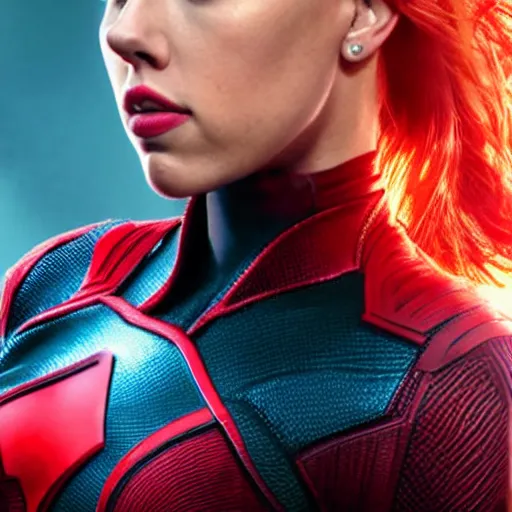 Image similar to photograph of Scarlet Johansson as a super hero, highly detailed, headshot Portrait.