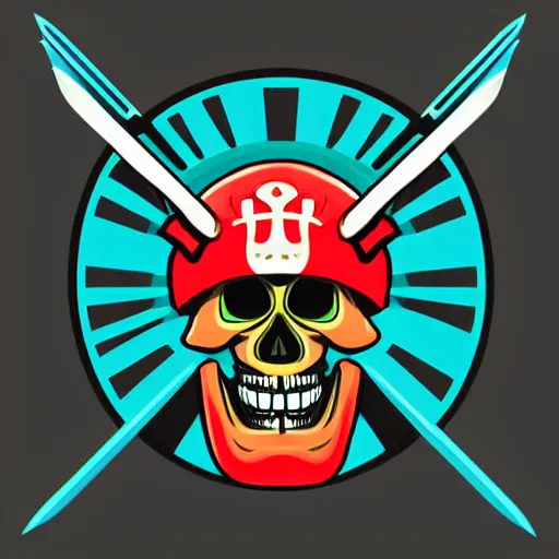 Image similar to illustrator logo of a skull wearing a japanese samurai helmet, digital art, vector graphics, award winning logo