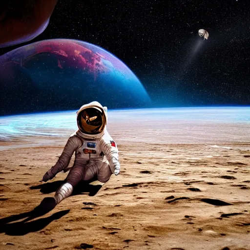 Image similar to an astronaut lounging in the beach, dramatic lighting, cinematic, extremly high detail, photorealistic, cinematic lighting, nasa footage