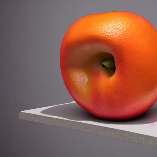 Prompt: an ((((((apple)))))) ((((orange)))) on a table, digital art, highly detailed, trending on artstation