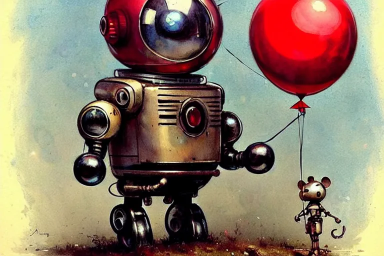 Image similar to adventurer ( ( ( ( ( 1 9 5 0 s retro future robot android mouse rv balloon robot. muted colors. ) ) ) ) ) by jean baptiste monge!!!!!!!!!!!!!!!!!!!!!!!!! chrome red