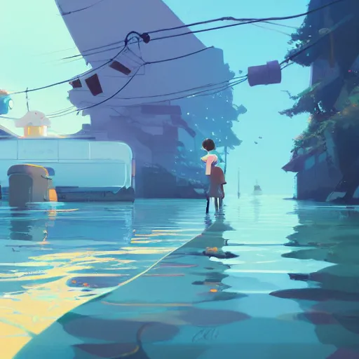 Image similar to water, water, everywhere, nor any drop to drink, detailed, cory loftis, james gilleard, atey ghailan, makoto shinkai, goro fujita, studio ghibli, rim light, exquisite lighting, clear focus, very coherent, plain background