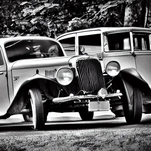Prompt: old vintage car flyghing, photograph in black and white