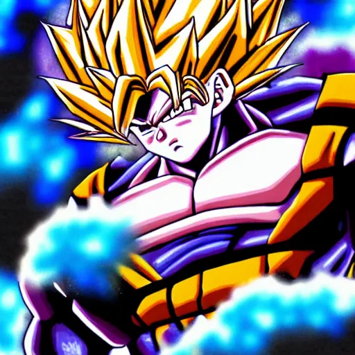 Image similar to mountain gorilla in the style of dragon ball z, close - up, explosion in background