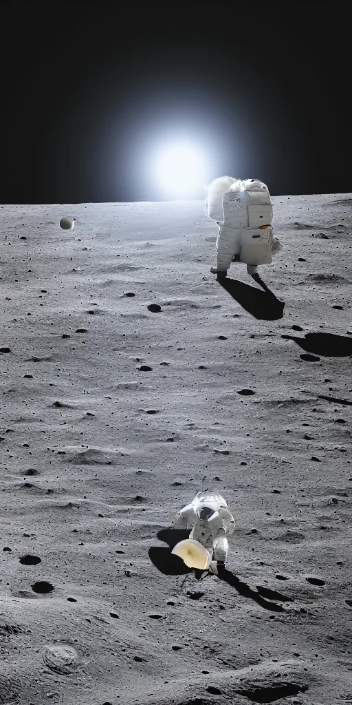 Image similar to ultra high resolution photos, chinese astronauts landing on the moon, backlight, background is lunar crater, earth, sky, meteorite crater, lunar module, f 3 2, high detail.