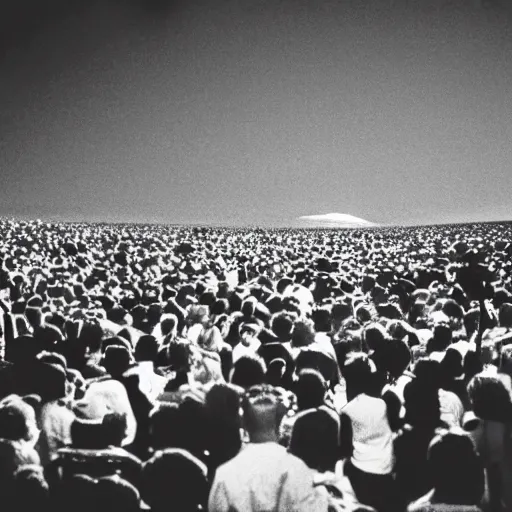 Image similar to photograph of a packed concert on the surface of the moon