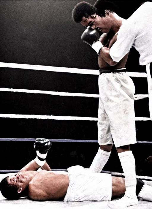 Image similar to film still of cristiano ronaldo as muhammed ali after knocking out sonny liston, 4