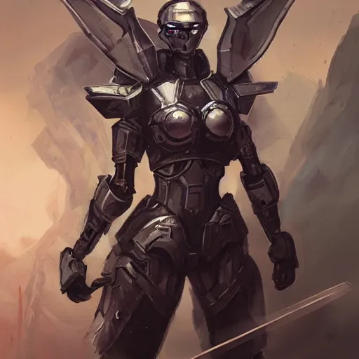 Image similar to robotic valkyrie, science fiction, female warrior, fantasy, d & d, concept art, sharp focus, illustration, character art,